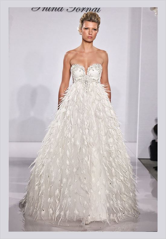 What do you think about gowns with feathers pnina tornai wedding dress