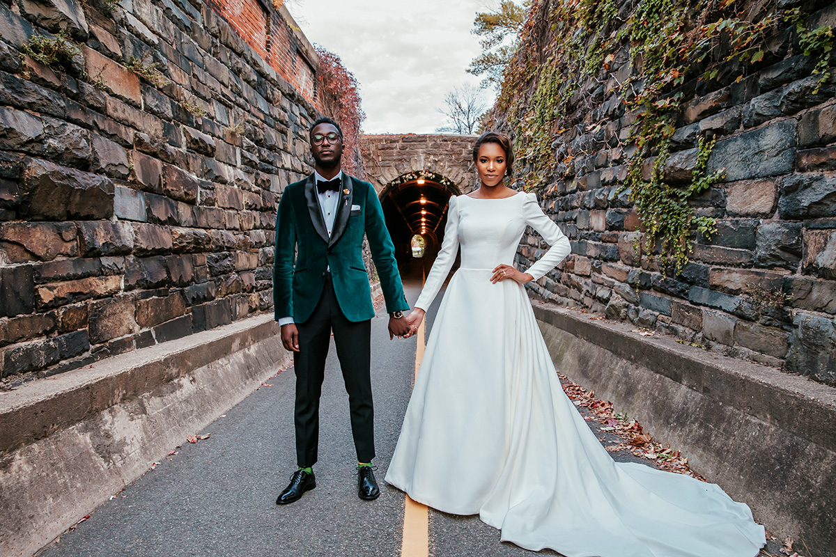 black and emerald wedding dress