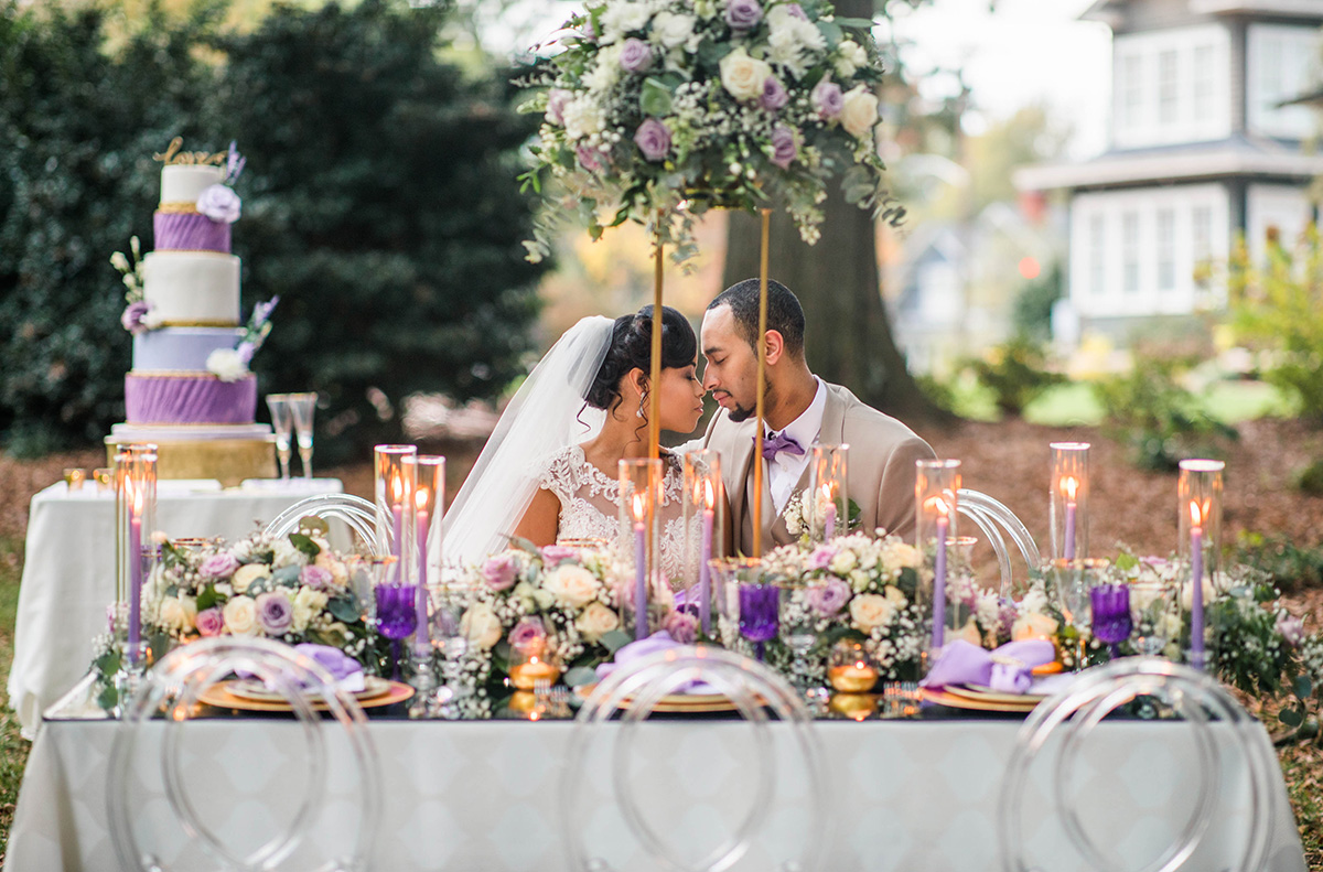 purple outdoor wedding ceremony