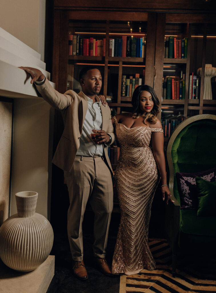 Larelle Malveaux & JoJuan Cranson in formal attire at El Paso Hotel; shot by Reem Photography