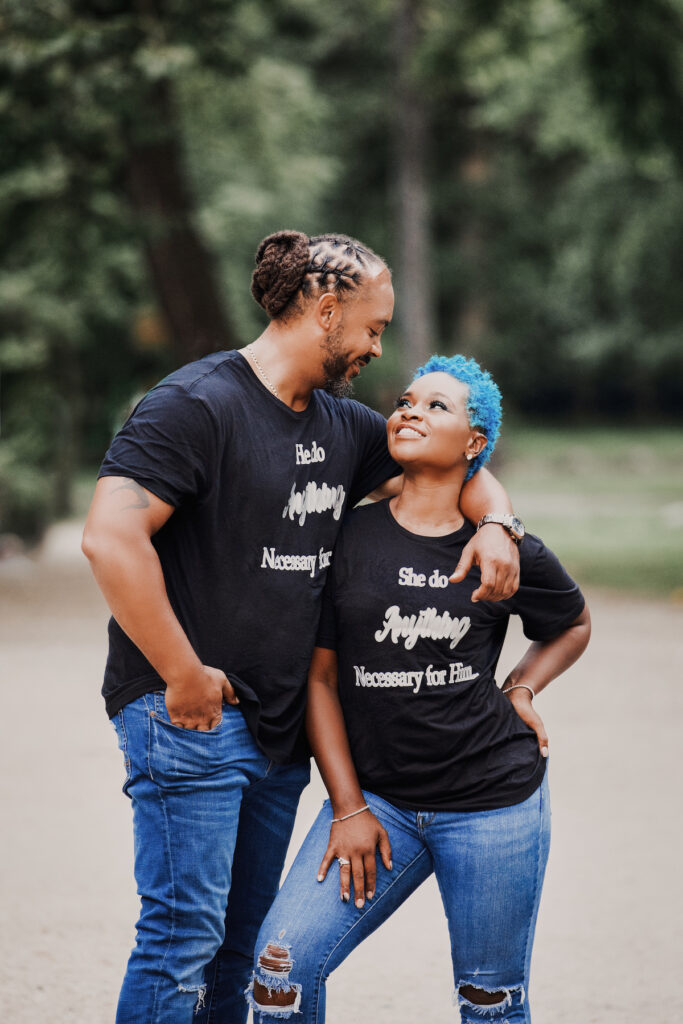 This black excellence-inspired engagement shoot at Great Falls National Park has 3 sexy outfits & blue-dyed natural hair for the bride-to-be.