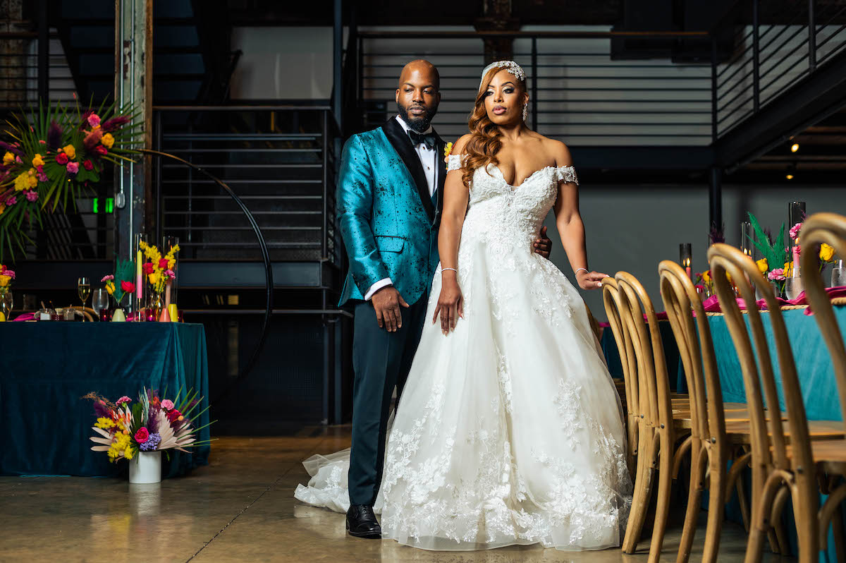 Bride & Groom at their eclectic wedding in Baltimore