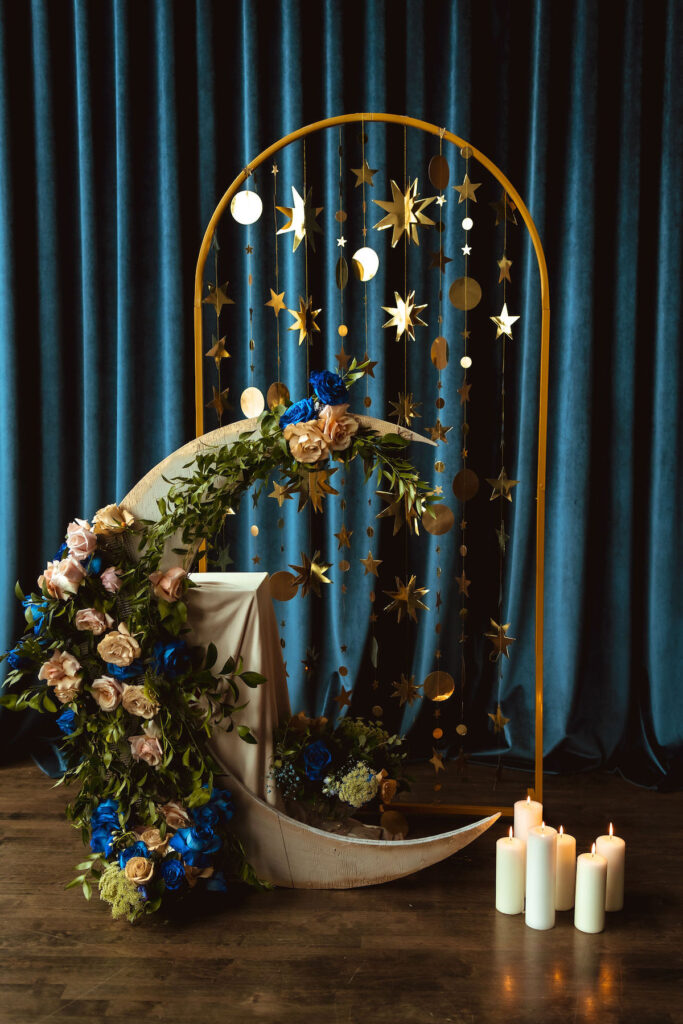 This totally perfect magical celestial wedding and engagement session with its starry-themed decor was captured by Keri Lynne Photography.