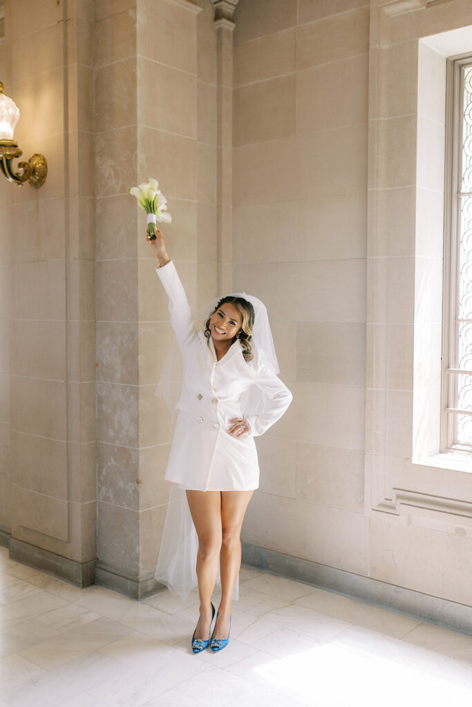 Rochelle and David's cozy and romantic city hall wedding in San Francisco had something blue plus Manolo's too!