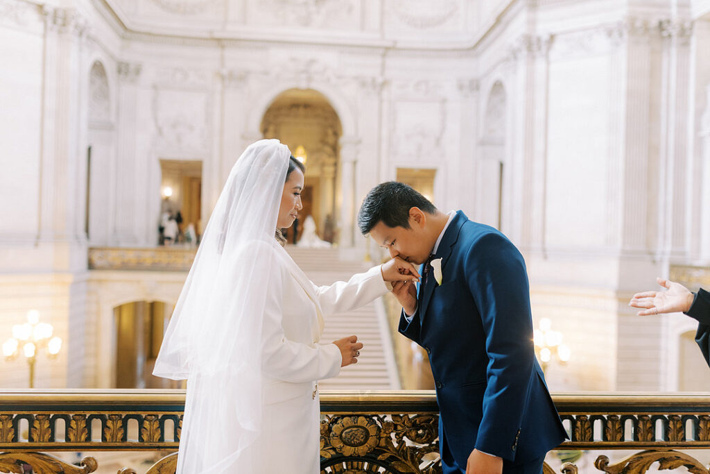 Rochelle and David's cozy and romantic city hall wedding in San Francisco had something blue plus Manolo's too!