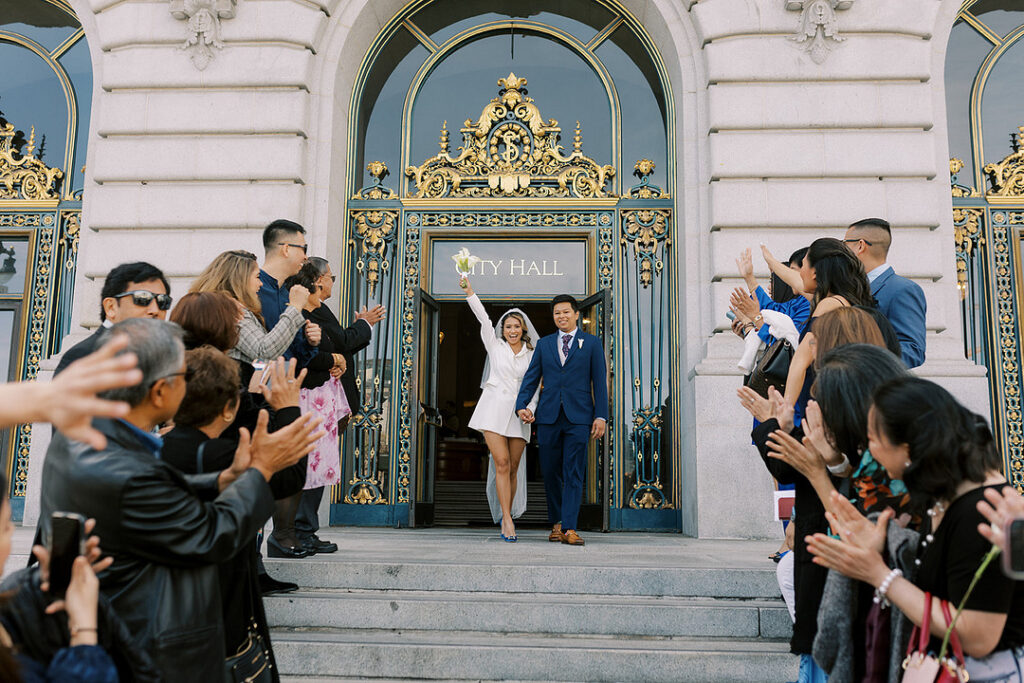 Rochelle and David's cozy and romantic city hall wedding in San Francisco had something blue plus Manolo's too!