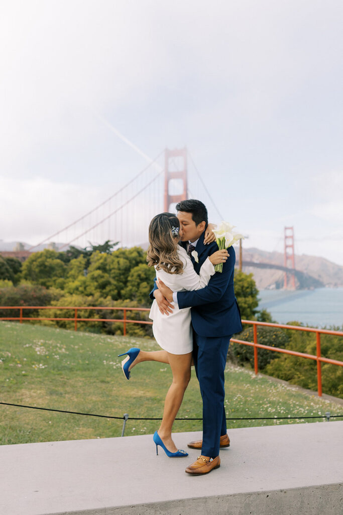 Rochelle and David's cozy and romantic city hall wedding in San Francisco had something blue plus Manolo's too!