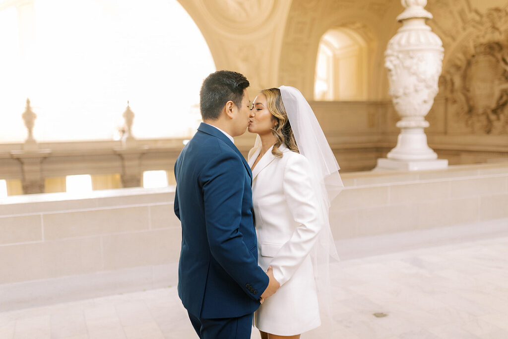 Rochelle and David's cozy and romantic city hall wedding in San Francisco had something blue plus Manolo's too!