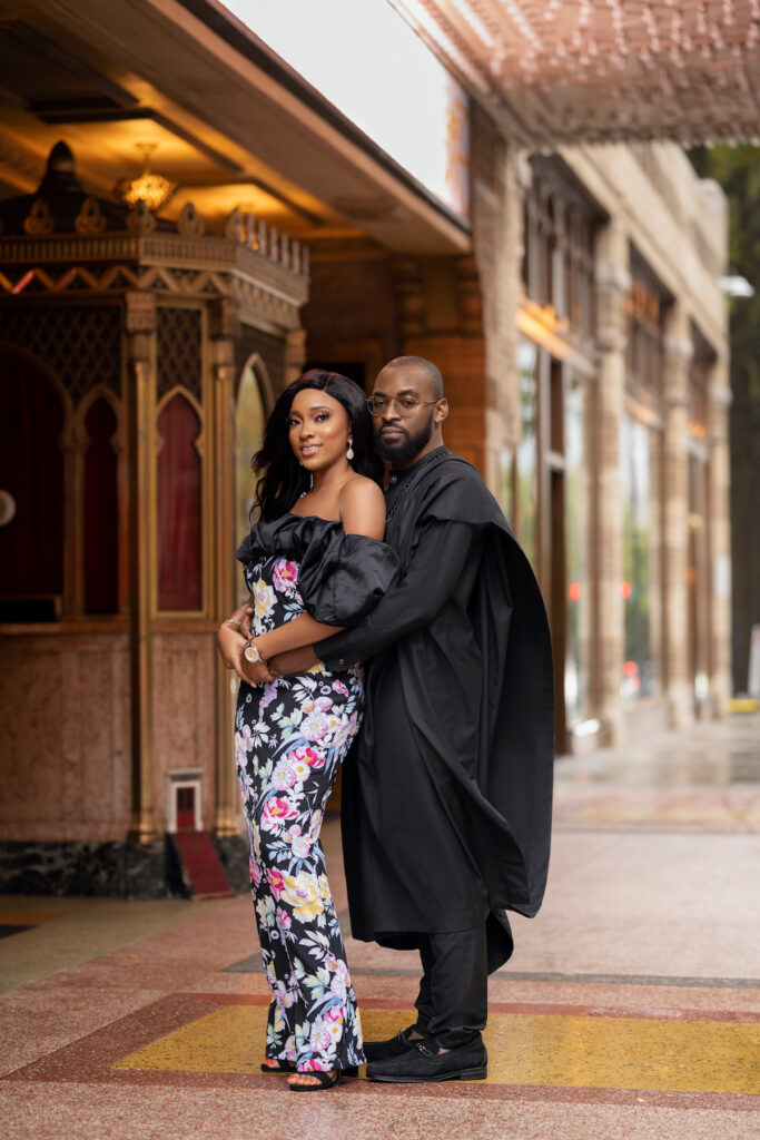 Timeless chic and traditional glam are the defining styles of this engagement session at The Woodruff Arts Center in Atlanta, Georgia.