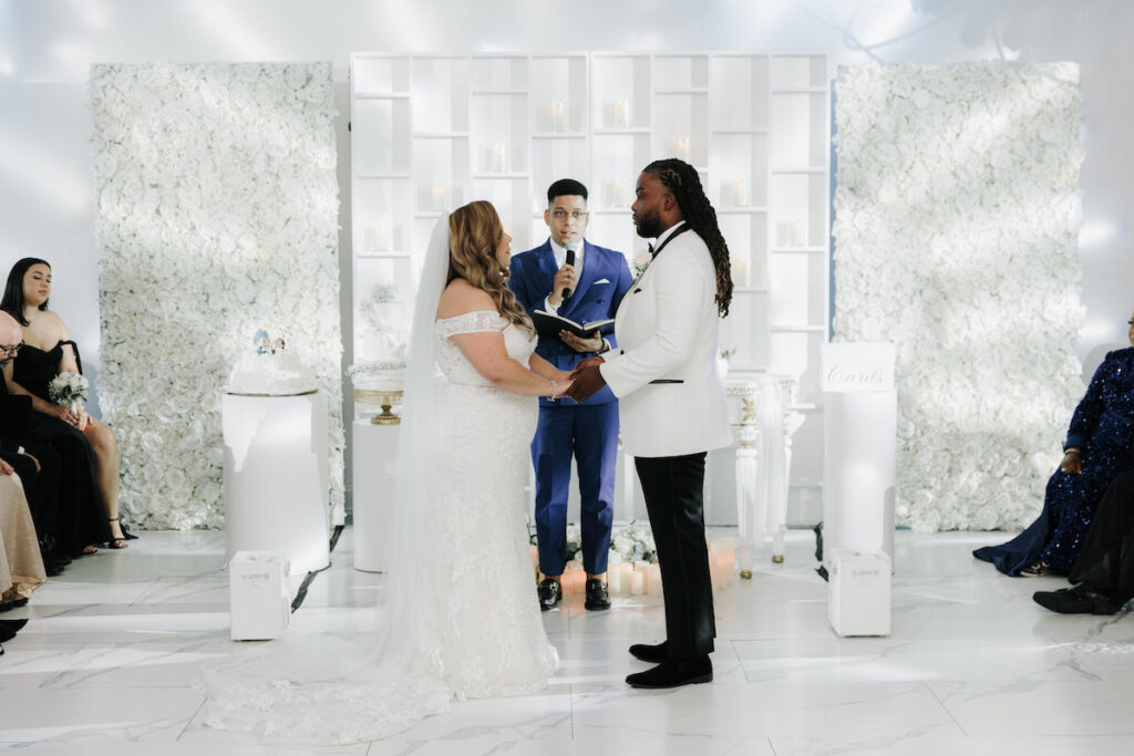 Alma & Khurram's wedding at La Maison in Belleville, NJ, was a celebration of Dominican and Jamaican culture with lux decor including a flower and candle wall, gorgeous centerpieces, and classy furniture with gold details.