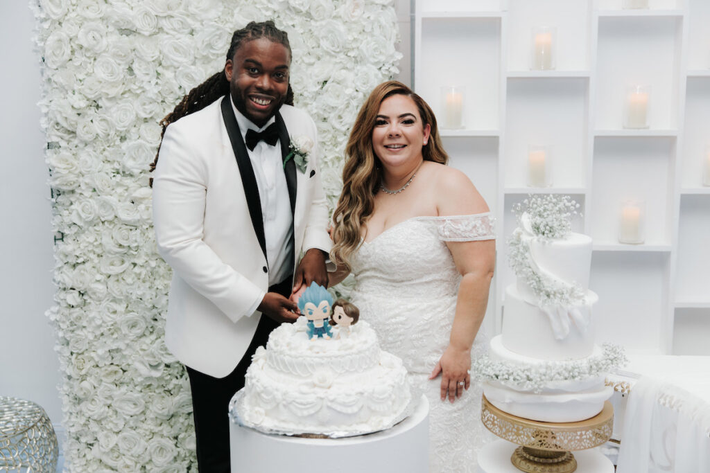 Alma & Khurram's wedding at La Maison in Belleville, NJ, was a celebration of Dominican and Jamaican culture with lux decor including a flower and candle wall, gorgeous centerpieces, and classy furniture with gold details.