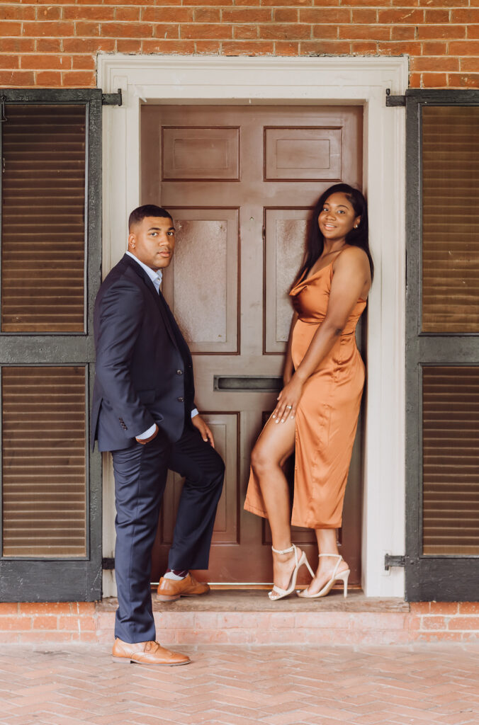 El-Kendra and Earl's fall inspired engagement photos at the University of Virginia captured by Gegi Photography put us in the perfect cozy season mood!