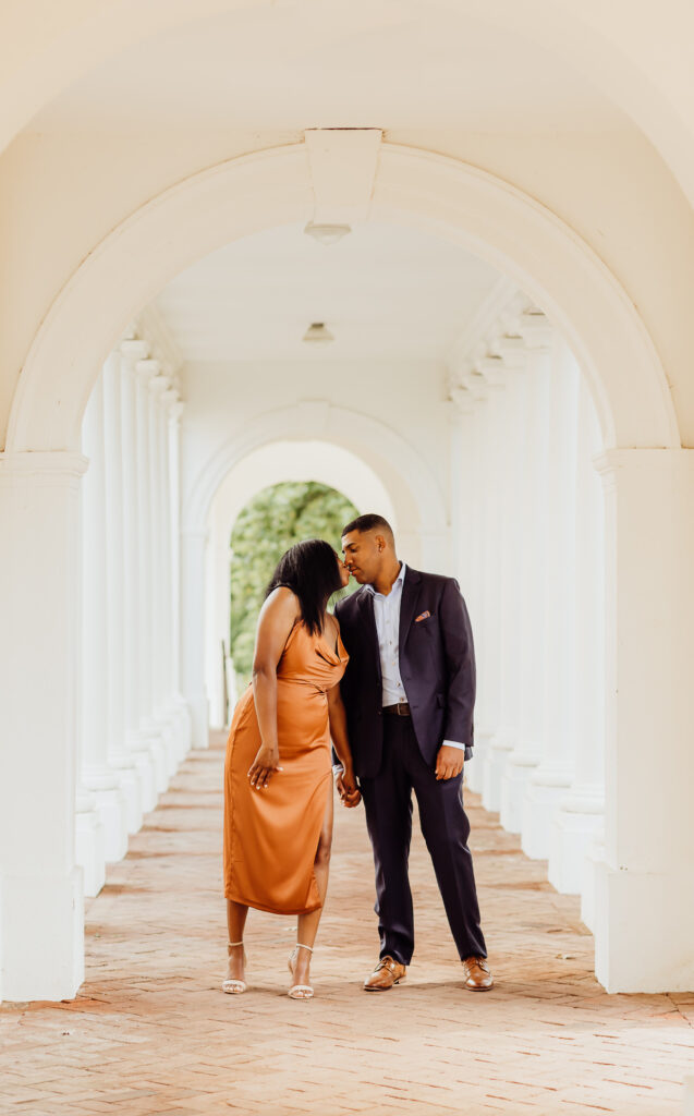 El-Kendra and Earl's fall-inspired engagement photos at the University of Virginia captured by Gegi Photography put us in the perfect cozy season mood!