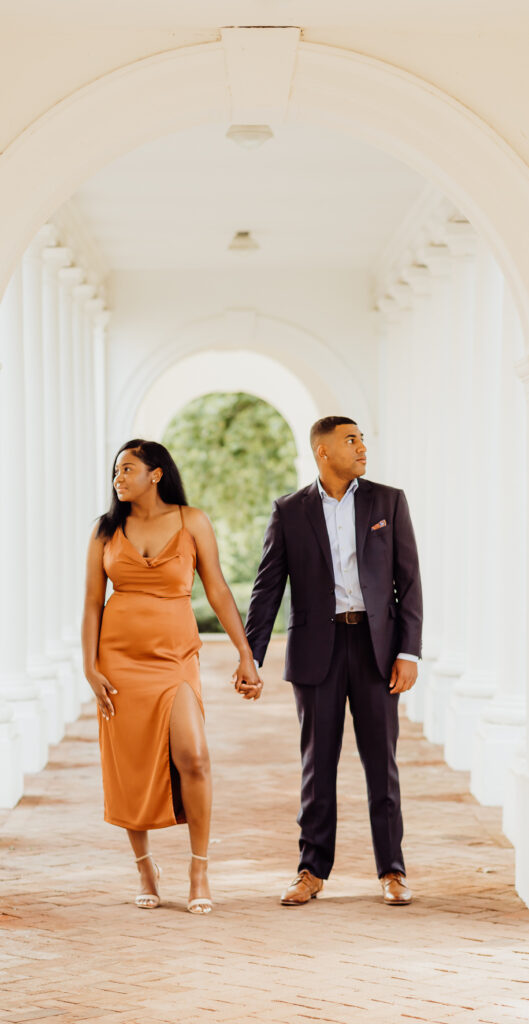 El-Kendra and Earl's fall-inspired engagement photos at the University of Virginia captured by Gegi Photography put us in the perfect cozy season mood!