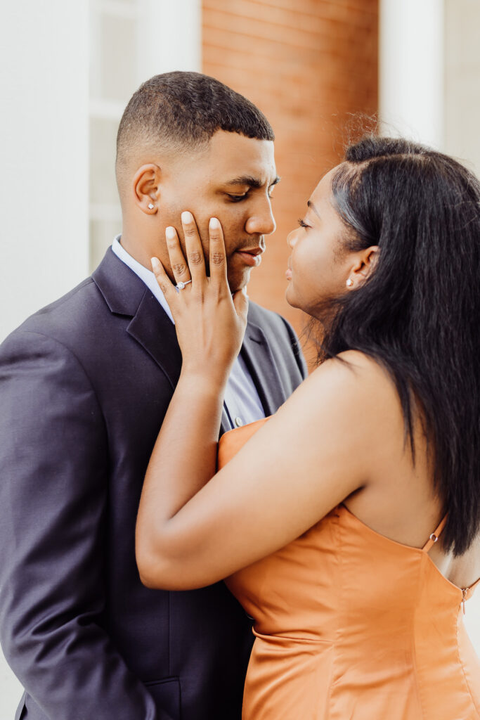 El-Kendra and Earl's fall inspired engagement photos at the University of Virginia captured by Gegi Photography put us in the perfect cozy season mood!