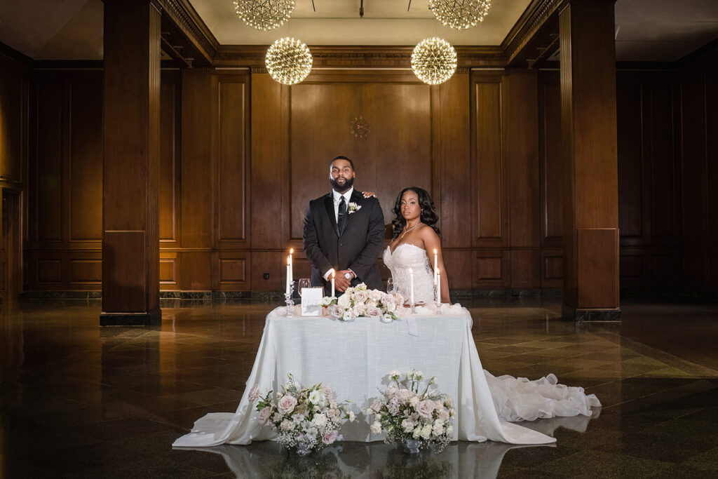 This moody art-infused styled shoot at the 21C Museum Hotel in Durham, NC, features elegant decor, contemporary art, & historic architecture.