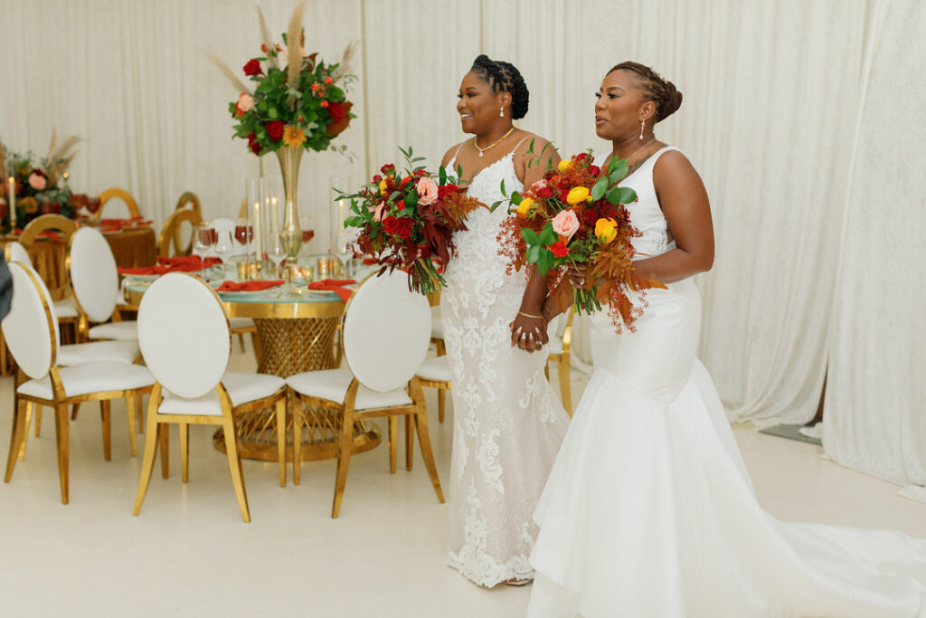 Couple celebrates their love in a colorful jewel-tone wedding at Your Signature Hall & Events in Charleston, South Carolina.