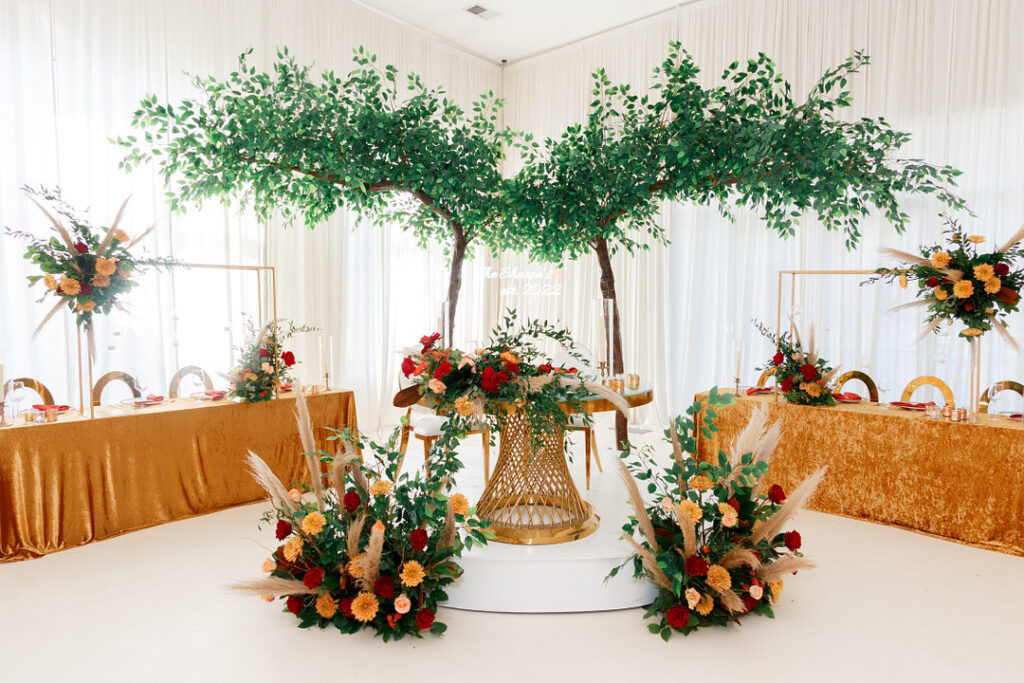 Couple celebrates their love in a colorful jewel-tone wedding at Your Signature Hall & Events in Charleston, South Carolina.