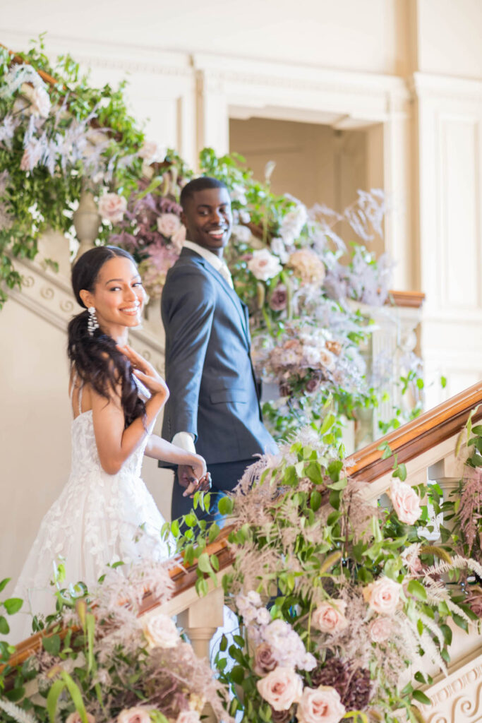 Exuberant florals by Blomst Floral Design gave this Gilded Age styled shoot at Cairnwood Estate its sprinkle of fairy tale magic.