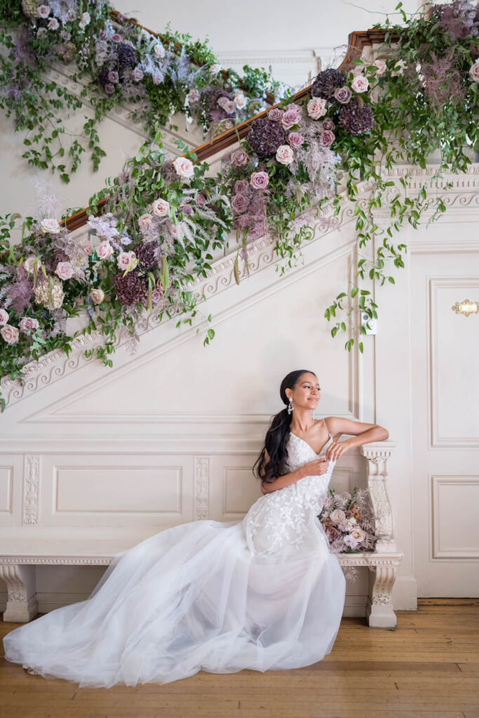 Exuberant florals by Blomst Floral Design gave this Gilded Age styled shoot at Cairnwood Estate its sprinkle of fairy tale magic.