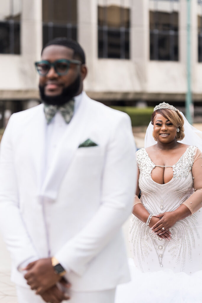 Dominique & Xavier Wiggins wed in a fabulous "A Night at the Oscars" themed wedding in downtown Memphis with black tie attire and gold decor.