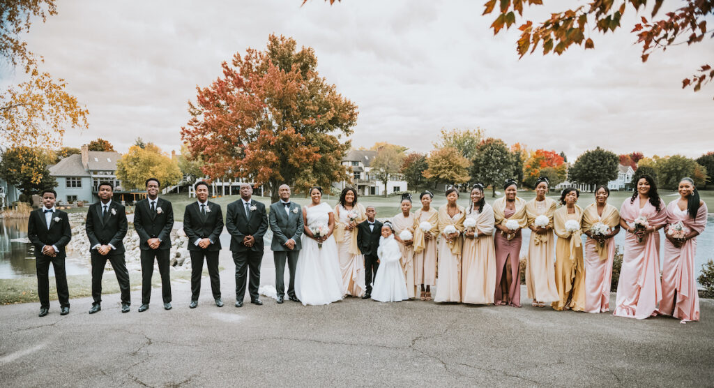 Mixing vintage and modern design, Christian and Leevy’s elegant autumn wedding features a cream and gold color palette and dramatic details.