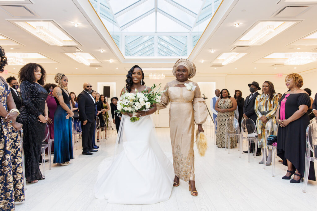 Antonette and Jermel celebrated their long-time love with a luxe white and gold wedding at a modern venue in New Jersey!