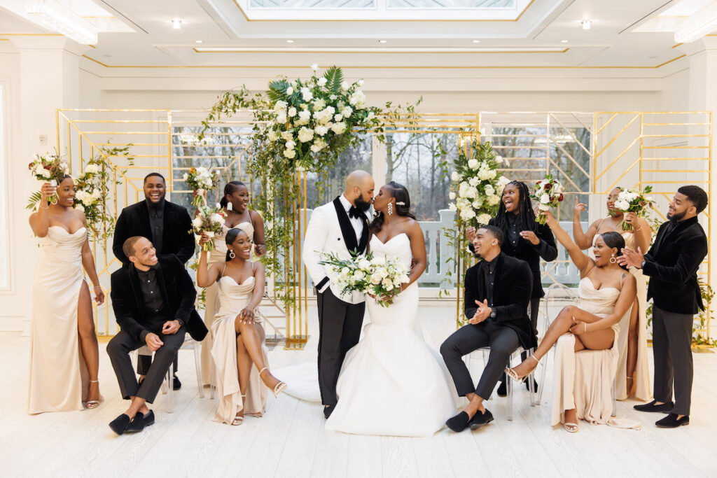 Antonette and Jermel celebrated their long-time love with a luxe white and gold wedding at a modern venue in New Jersey!