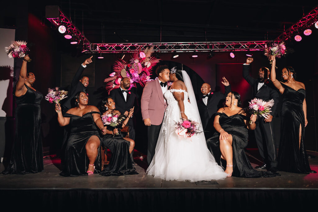 Brittany and LaQuan's dream wedding in Charlotte, NC, put a fun new spin on boho glam weddings with its super glam pink and black design.