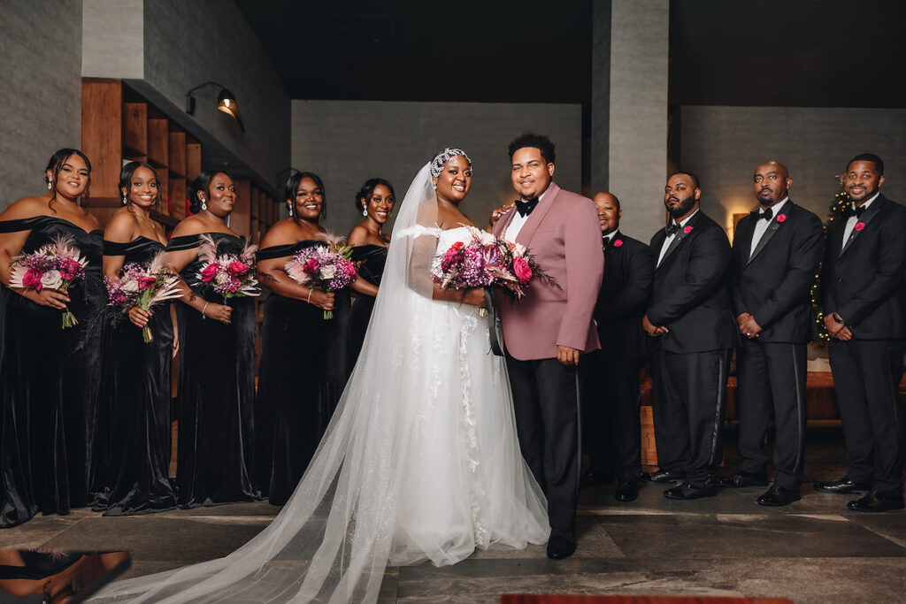 Brittany and LaQuan's dream wedding in Charlotte, NC, put a fun new spin on boho glam weddings with its super glam pink and black design.