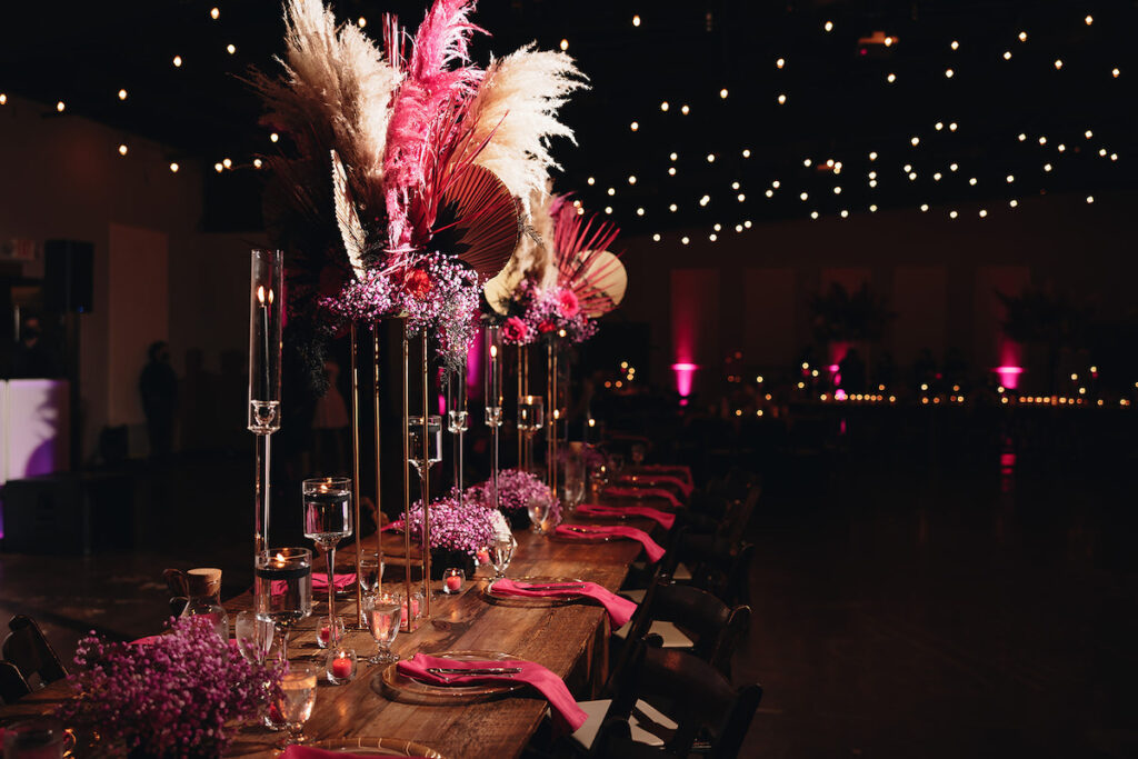 Brittany and LaQuan's dream wedding in Charlotte, NC, put a fun new spin on boho glam weddings with its super glam pink and black design.