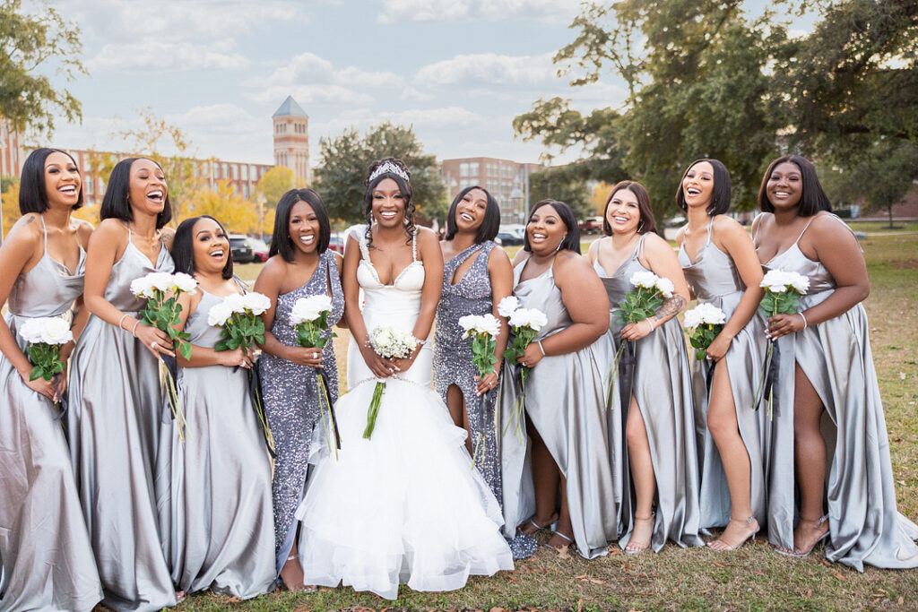 Amp & Asia's stunning black and white wedding at the 701 Whaley in Columbia, South Carolina, exudes classic elegance. 