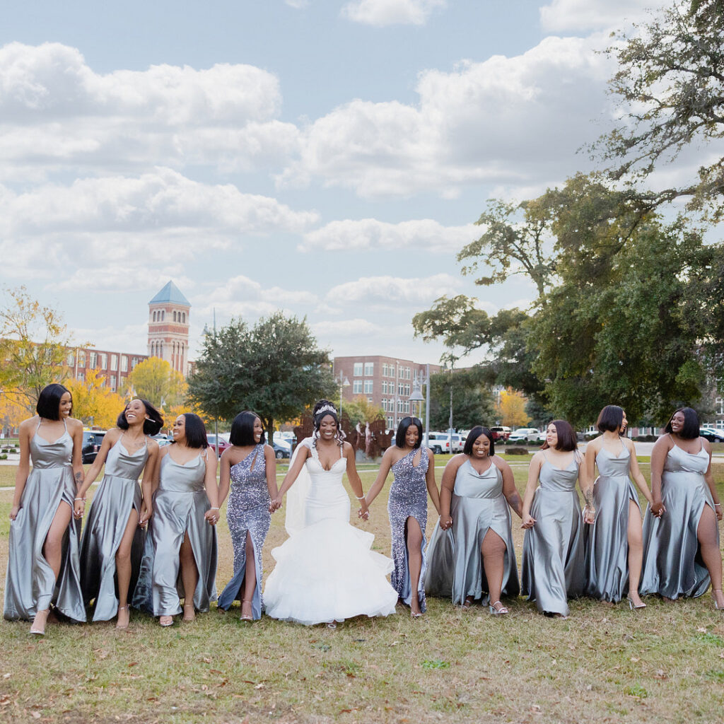 Amp & Asia's stunning black and white wedding at the 701 Whaley in Columbia, South Carolina, exudes classic elegance. 