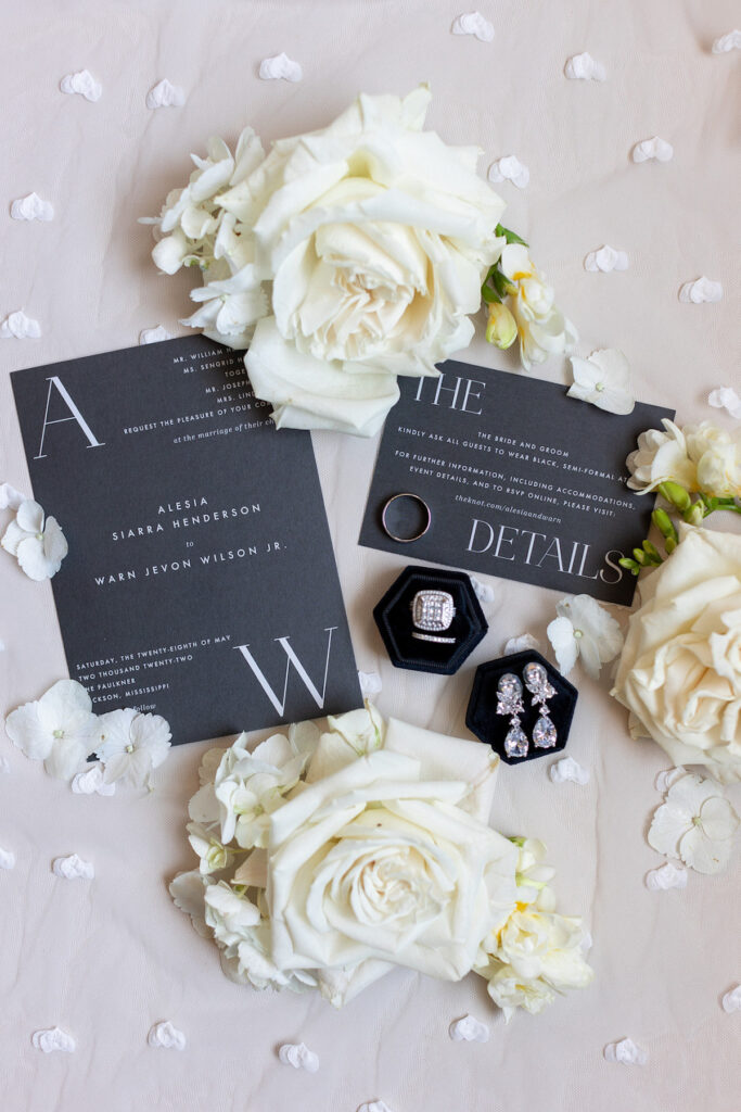 Alesia and Warn said "I do!" at their sophisticated black-and-white rooftop wedding in downtown Jackson, Mississippi!