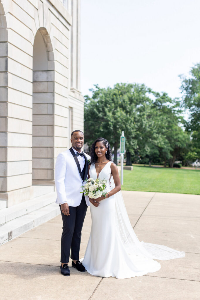 Alesia and Warn said "I do!" at their sophisticated black-and-white rooftop wedding in downtown Jackson, Mississippi!