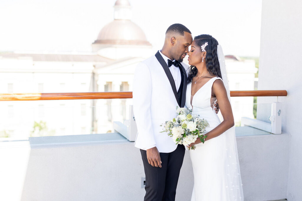 Alesia and Warn said "I do!" at their sophisticated black-and-white rooftop wedding in downtown Jackson, Mississippi!