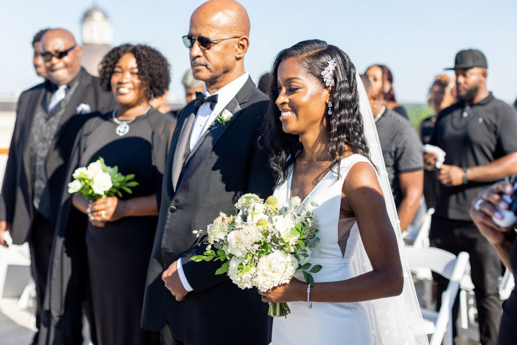 Alesia and Warn said "I do!" at their sophisticated black-and-white rooftop wedding in downtown Jackson, Mississippi!