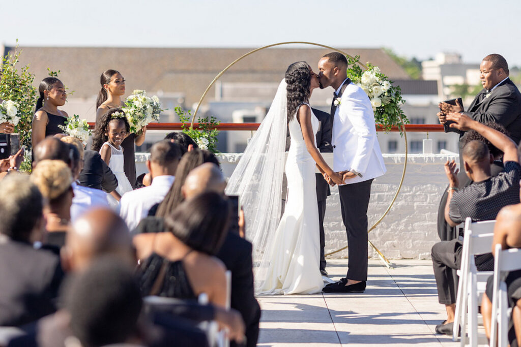 Alesia and Warn said "I do!" at their sophisticated black-and-white rooftop wedding in downtown Jackson, Mississippi!