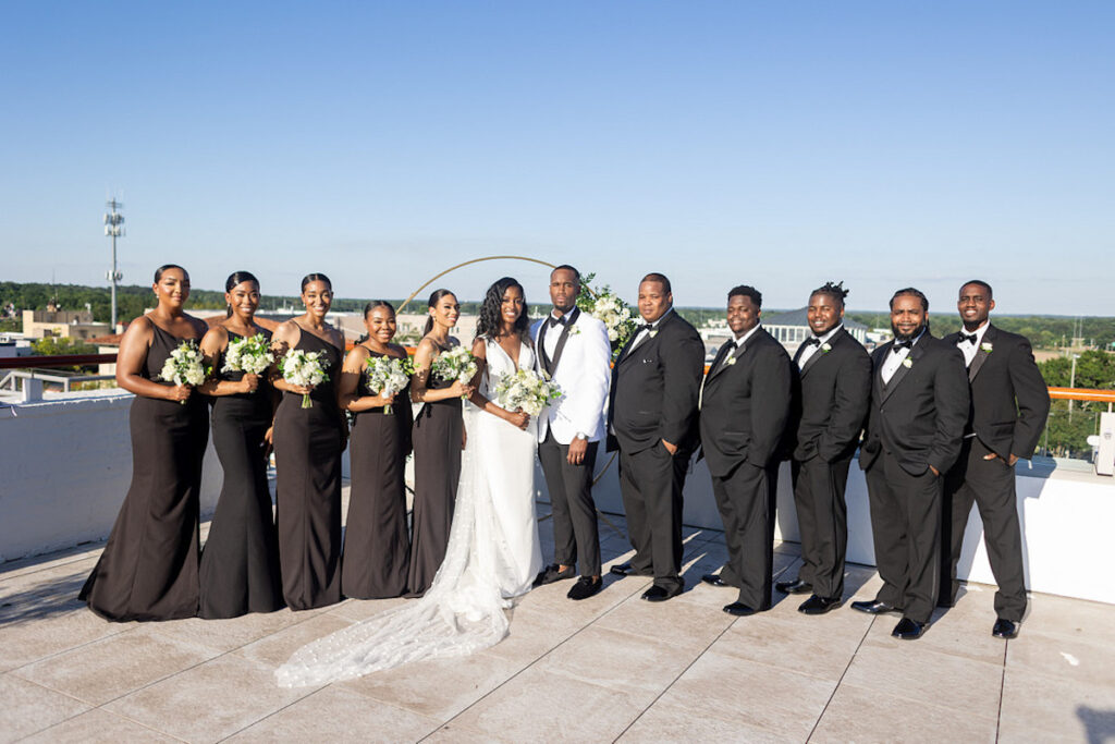 Alesia and Warn said "I do!" at their sophisticated black-and-white rooftop wedding in downtown Jackson, Mississippi!