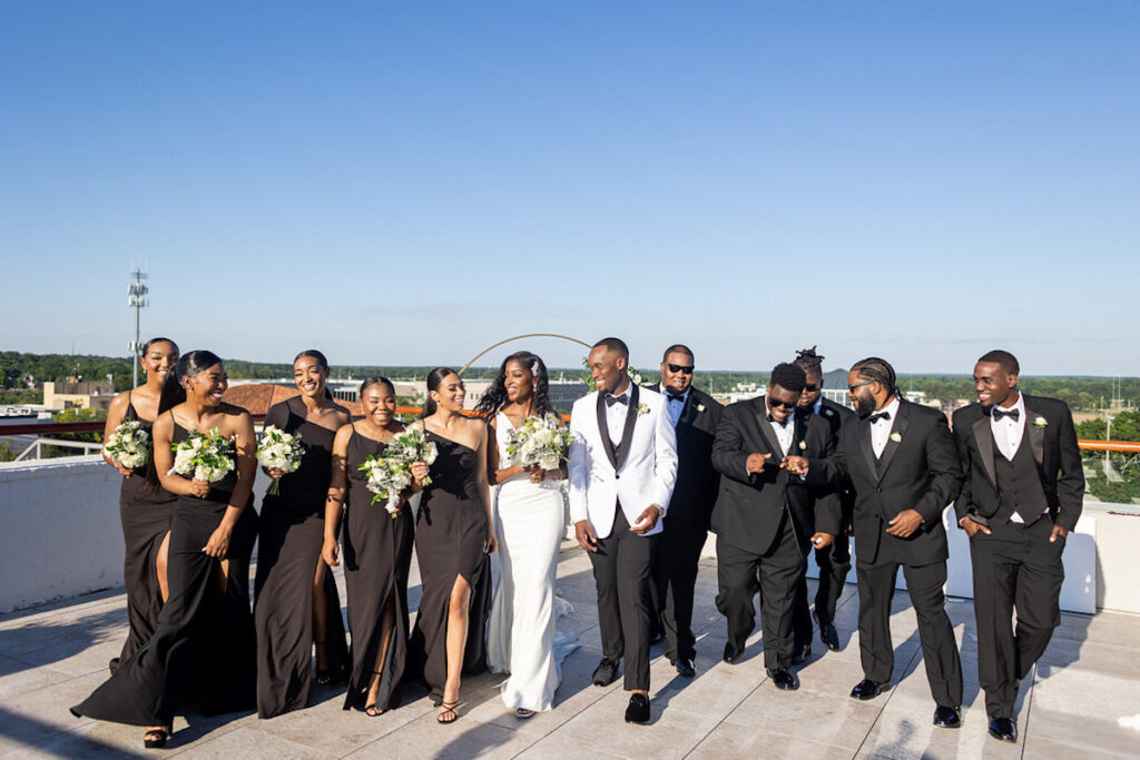 Alesia and Warn said "I do!" at their sophisticated black-and-white rooftop wedding in downtown Jackson, Mississippi!