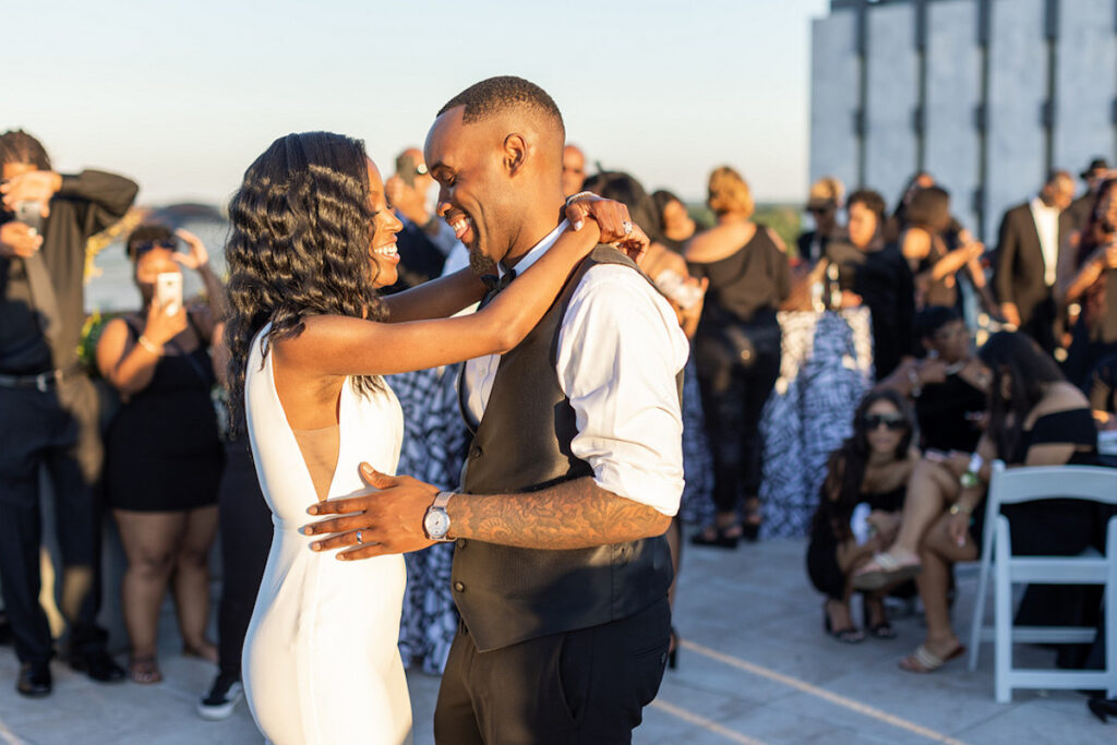 Alesia and Warn said "I do!" at their sophisticated black-and-white rooftop wedding in downtown Jackson, Mississippi!