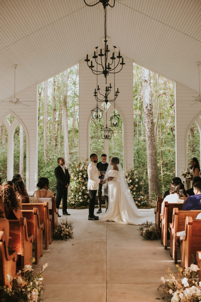 This romantic golden hour ceremony had traditional southern charm & modern minimalist elements that created a modern fairy tale fall wedding.