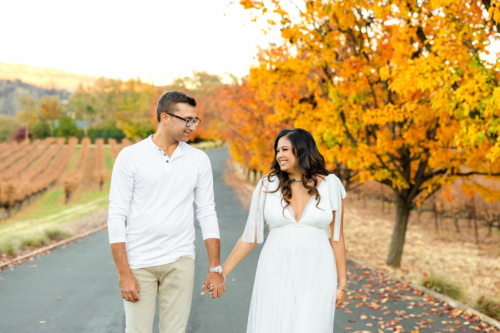 Set against the Castello Di Amorosa in Calistoga, California, this elegant vineyard engagement session is giving Prince and Princess vibes.