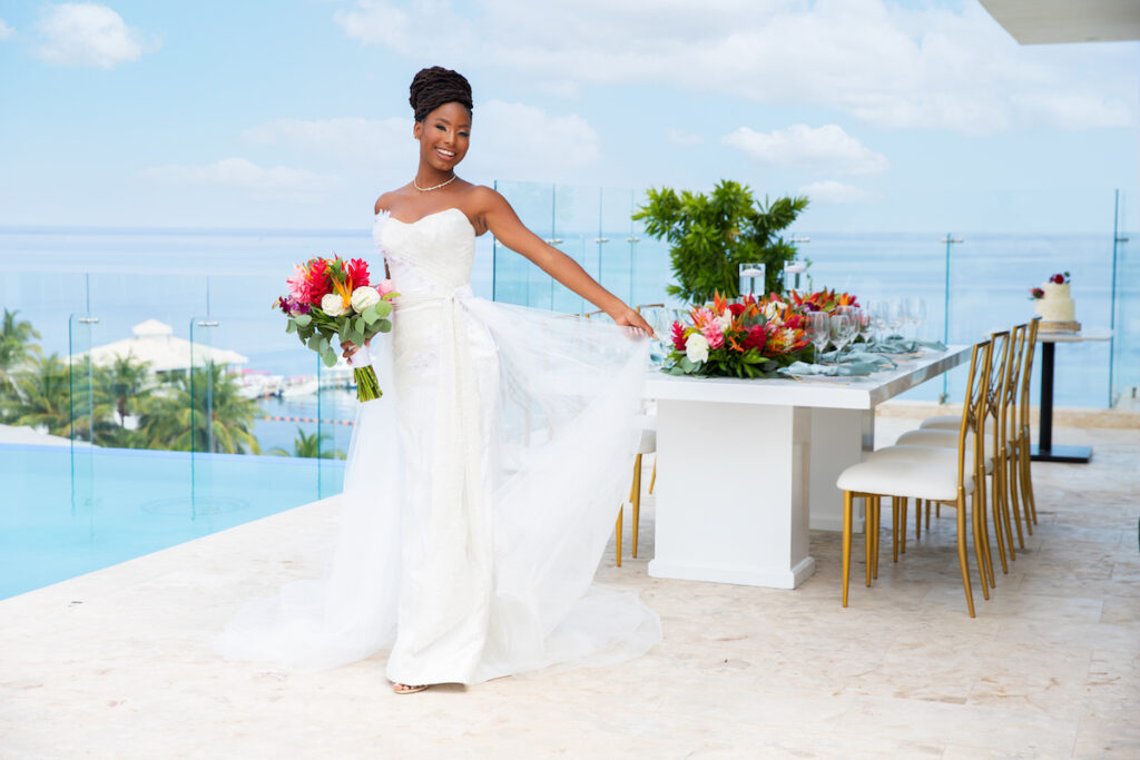 Featured in Issue 28, EbonyCattouse Events & Designer Kosibah created a stunning styled shoot in Belize with Ms. Earth 2021: Destiny Wagner.