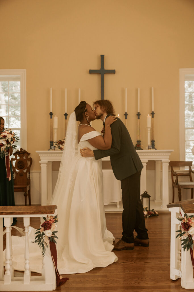 This romantic DIY wedding at the Allaire State Chapel in New Jersey stole our hearts with an intimate couple's photoshoot and barn reception.