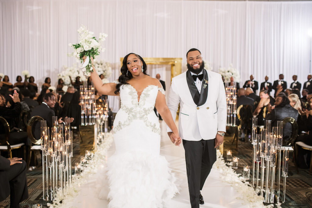 High school sweethearts, Shinead and Maurice, tied the knot at their classy gold and white wedding in Myrtle Beach, South Carolina!