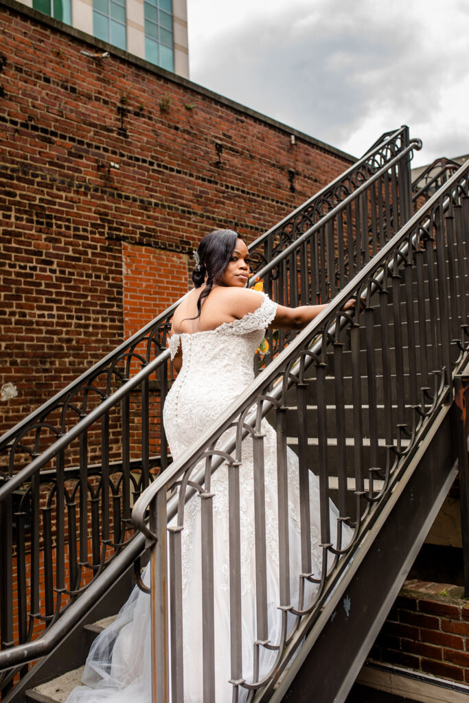 Military couple weds in a classy and timeless ceremony at 1208 Washington Place in Columbia, SC, with autumnal hues and historic charm. 