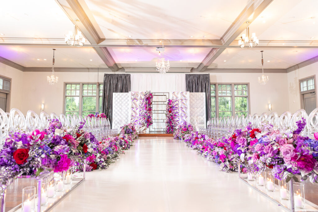 The Wooten's Rip The Runway-Themed wedding in North Carolina serves looks and love with colorful berry-hued florals and modern decor!