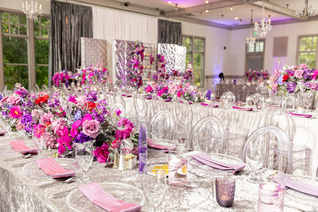 The Wooten's Rip The Runway-Themed wedding in North Carolina serves looks and love with colorful berry-hued florals and modern decor!