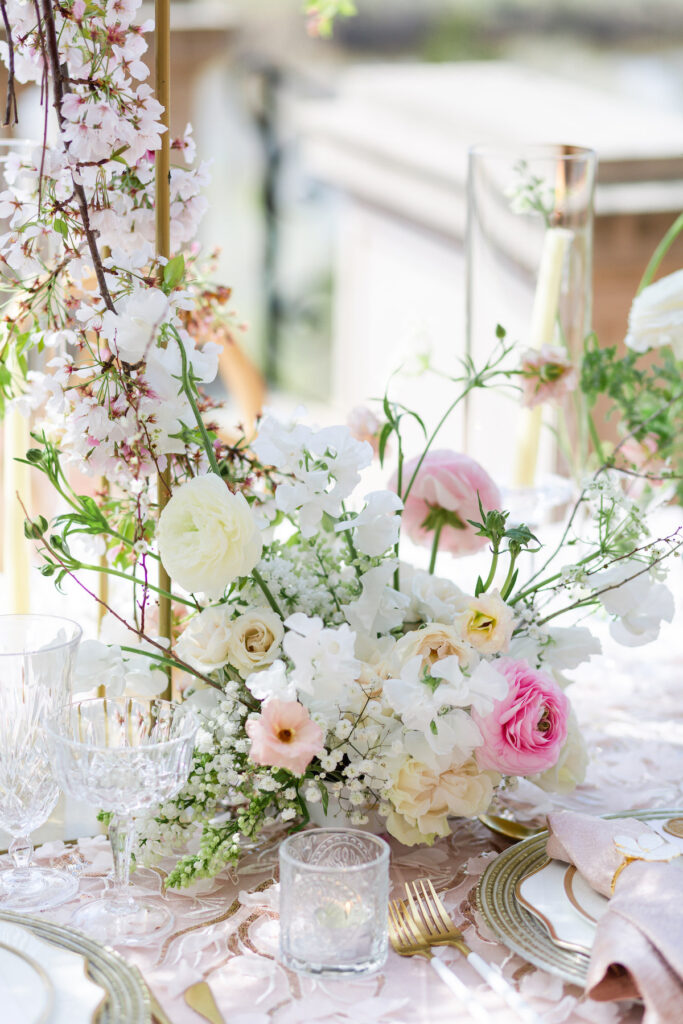 The regal Estate at River Run hosts this delicate spring-styled shoot with romantic details and a soft, springtime palette.